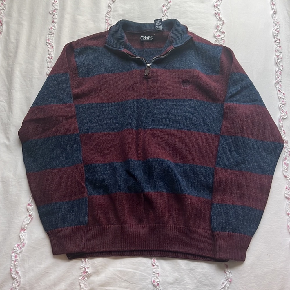 Stripe Quarter Zip Collar Oversized Sweater
